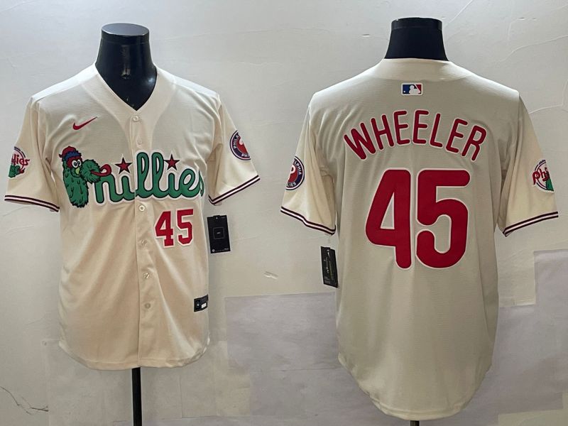 Men Philadelphia Phillies #45 Wheeler Cream Three generations Joint Name Game 2025 Nike MLB Jersey style 4